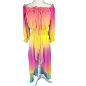Flying Tomato Ombre Dress M Rainbow Hi Low